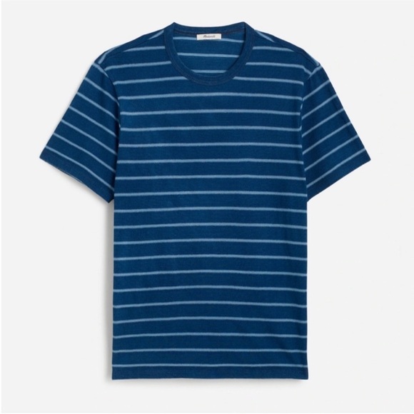 NWT MADEWELL Men's XL Indigo-Dyed Striped Slub Tee | Natural Fade | Soft Cotton - Picture 1 of 14